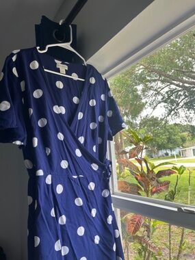 Polka Dot Wrap Mini Dress - Blue & White